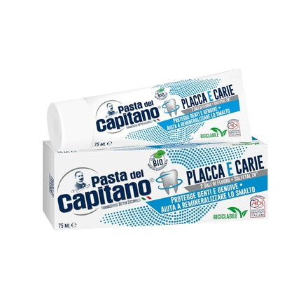Pasta Del Capitano Bio Toothpaste Plaque & Cavities Ensures Thorough Cleaning Protects Teeth and Gums Ideal Solution Against Plaque and Cavities 100% Made in Italy White Tube 75 ml